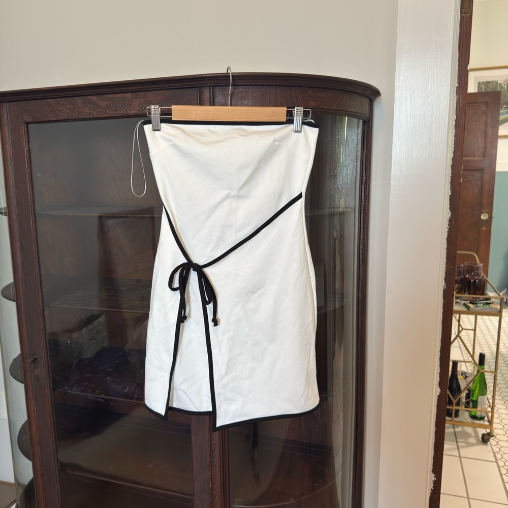 Anthropologie White Strapless Dress with Black Trim